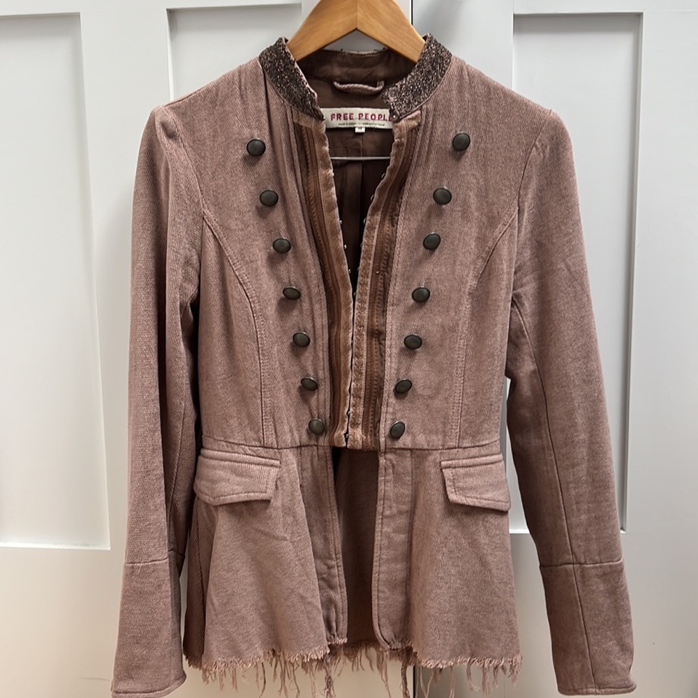 Free People Mauve Military-Style Frayed Hem Jacket - Picture 4 of 10
